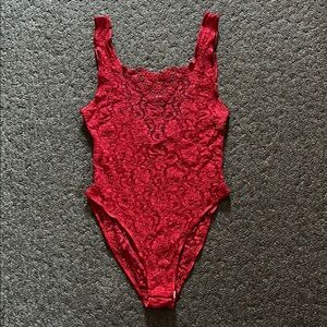 Vintage Romantic Moods Red Lace Teddy Bodysuit